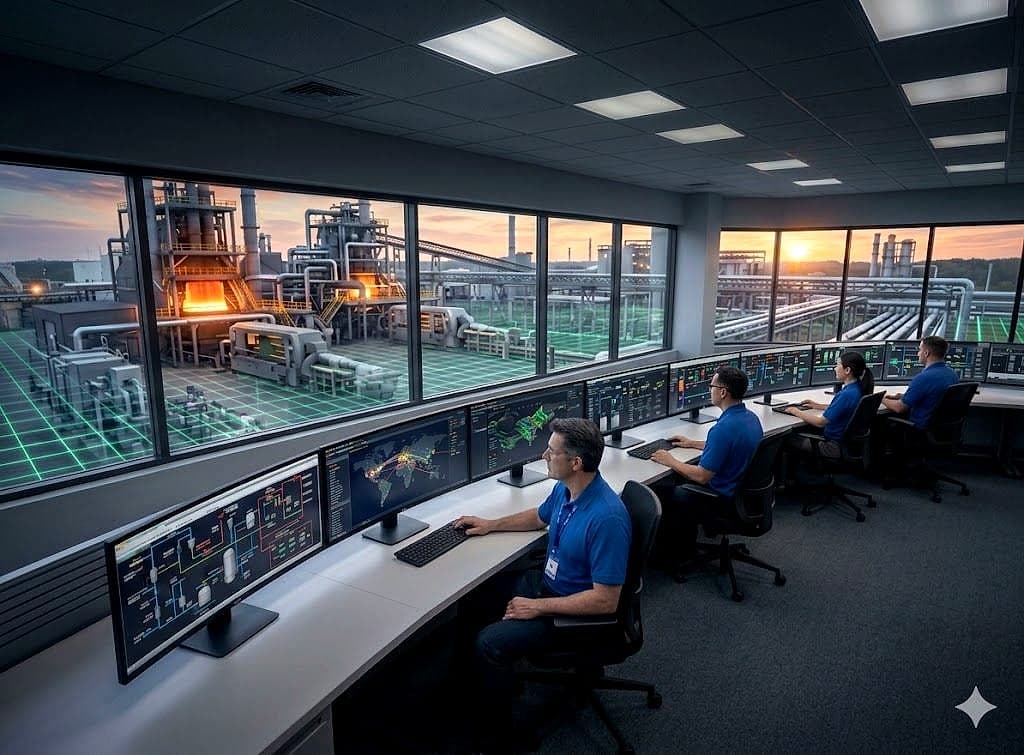 Cyber Data Services engineers monitoring an industrial control room
